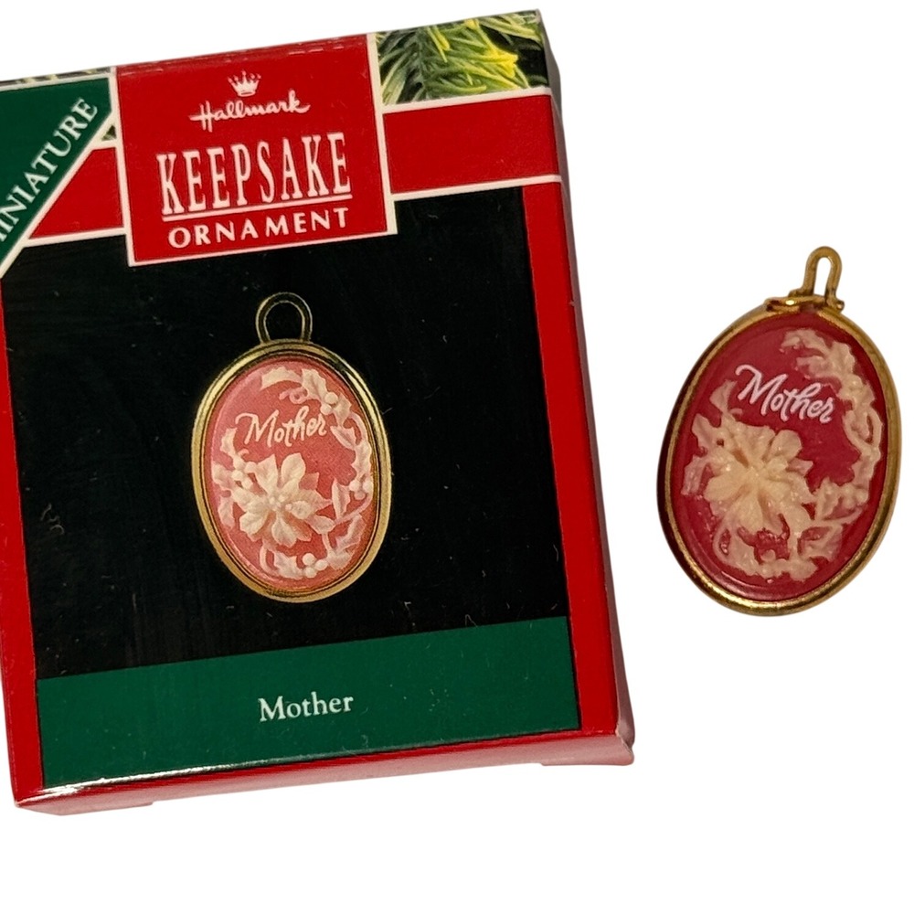 1990 Hallmark Keepsake Miniature Ornament Mother‎ Handcrafted Cameo Red Gold 1in
